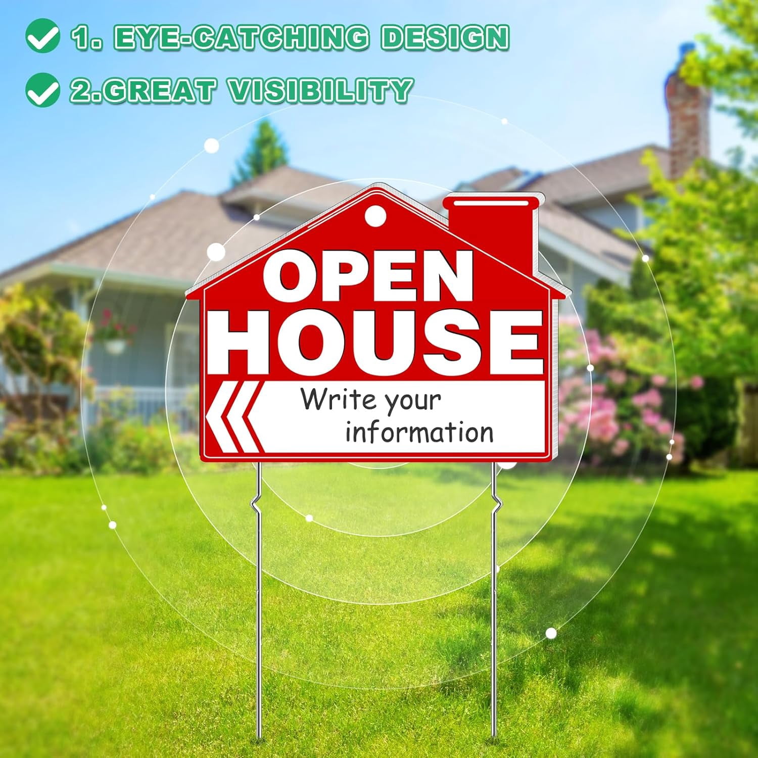 Open House Signs for Real Estate, 5 Packs 17" x 13" Large Double Sided Yard Signs with Metal Stakes Weather Proof Open House Sign with Directional Arrows for Real Estate Agent Property Sale