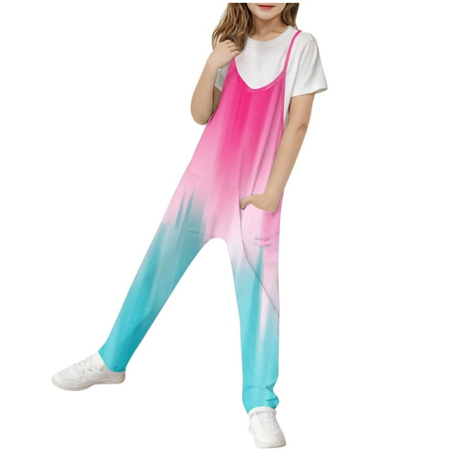 Odeerbi 5-14 Años de Chicas Jumpsuit de Verano Camisole Romper Primavera Casual Transpirable Montón Cómodo Correos Babero Pantalones de Juego