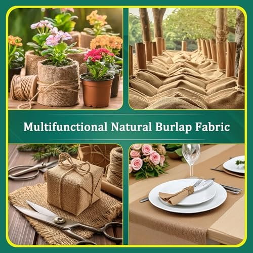 FIBEUSION Burlap for Gardening 40" x 30 Feet - Multipurpose Natural Burlap Fabric - High Density Jute Fiber Suitable for Weed Barrier, Frost Guard for Gardening, Home Decorations and Crafts