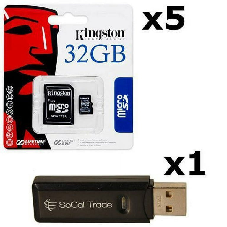 5 PACK - Kingston 32GB MicroSD HC Class 4 TF MicroSDHC TransFlash Memory  Card SDC32/32GB 32G 32 GB GIGS (M.A32.RTx5.550) LOT OF 5 with USB SoCal  Trade