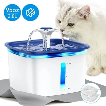 Ophanie 95oz/2.8L Pet Fountain with Anti-slip Mat, Cat Dog Water Fountain Dispenser with Smart Pump, White & Blue