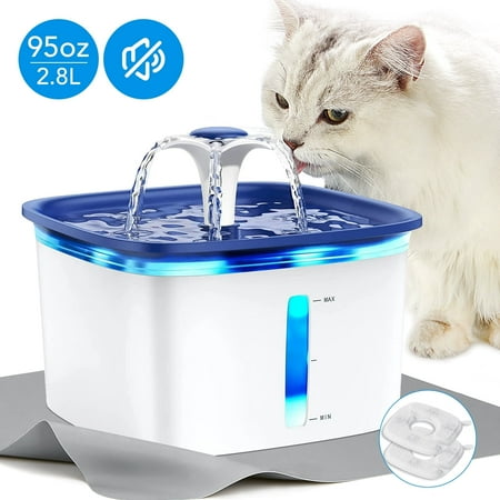 Ophanie 95oz/2.8L Pet Fountain with Anti-slip Mat, Cat Dog Water Fountain Dispenser with Smart Pump, White & Blue
