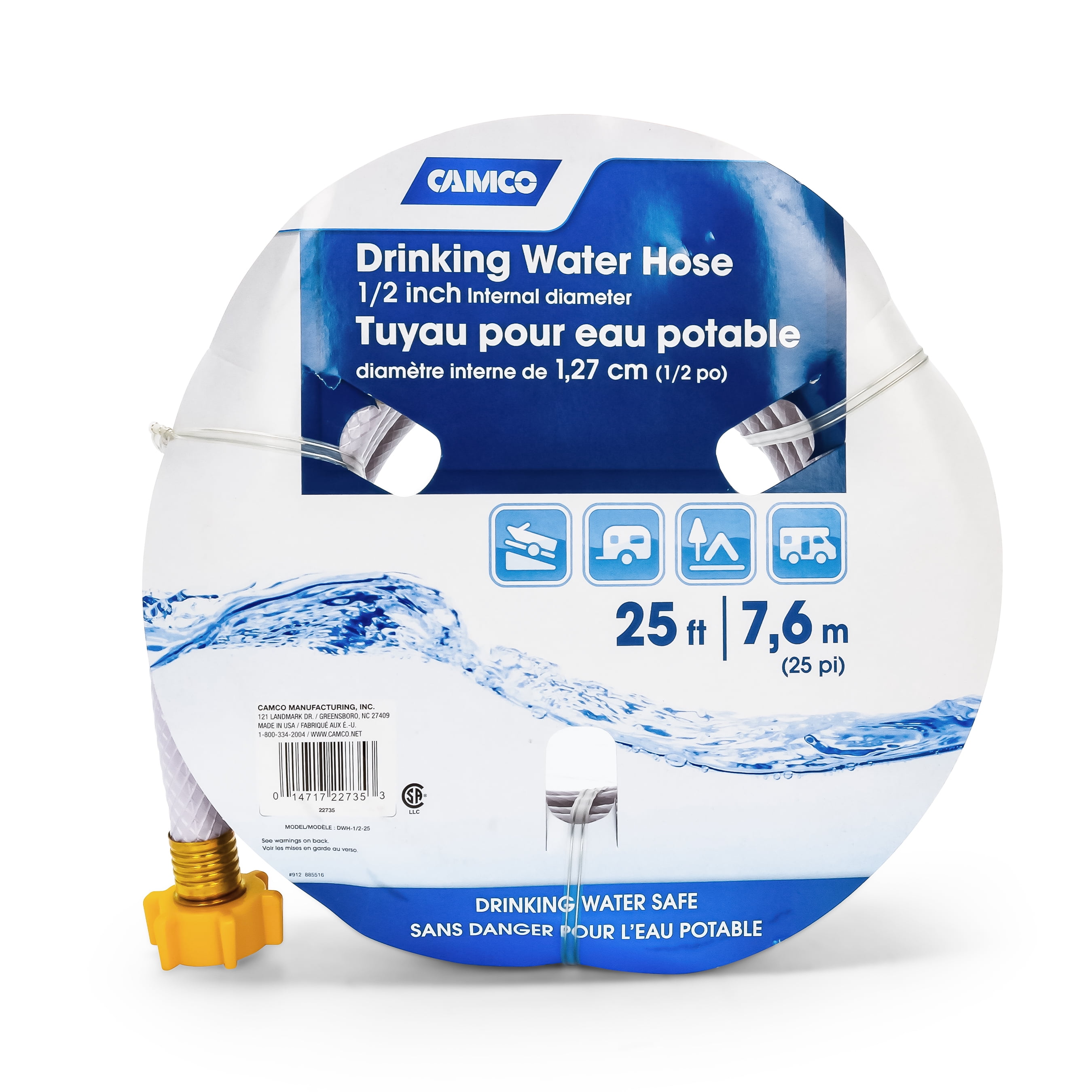 Camco TastePURE 25-Foot Drinking Water Hose, 1/2 Inch Inner Diameter, Model 22735