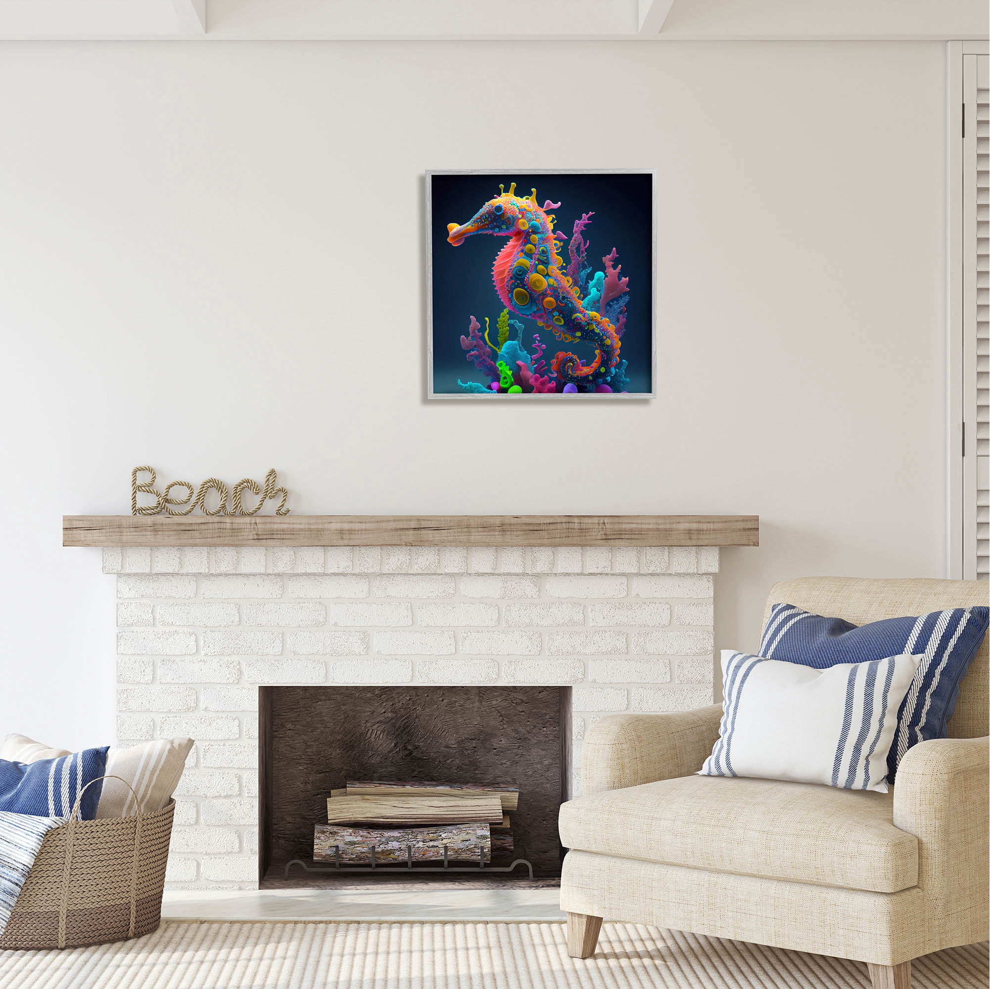 Stupell Industries Abstract Seahorse Vivid Hues Coastal Painting Gray Framed Art Print Wall Art