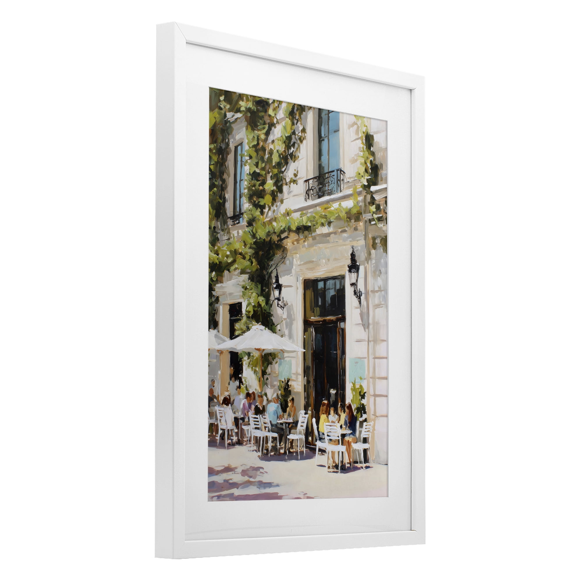 Stupell Industries Streetside Cafe Terrace with Ivy White Framed Print Under Glass, design by Petal Prints Design