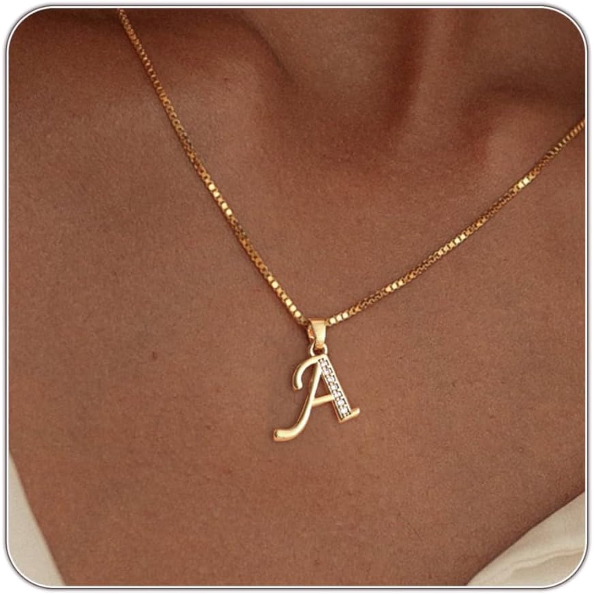 Initial Necklace for Women, 14K Gold Silver Plated Box Chain Letter Pendant, Trendy Name Necklace, Dainty Personalized Charm Jewelry Gift for Her