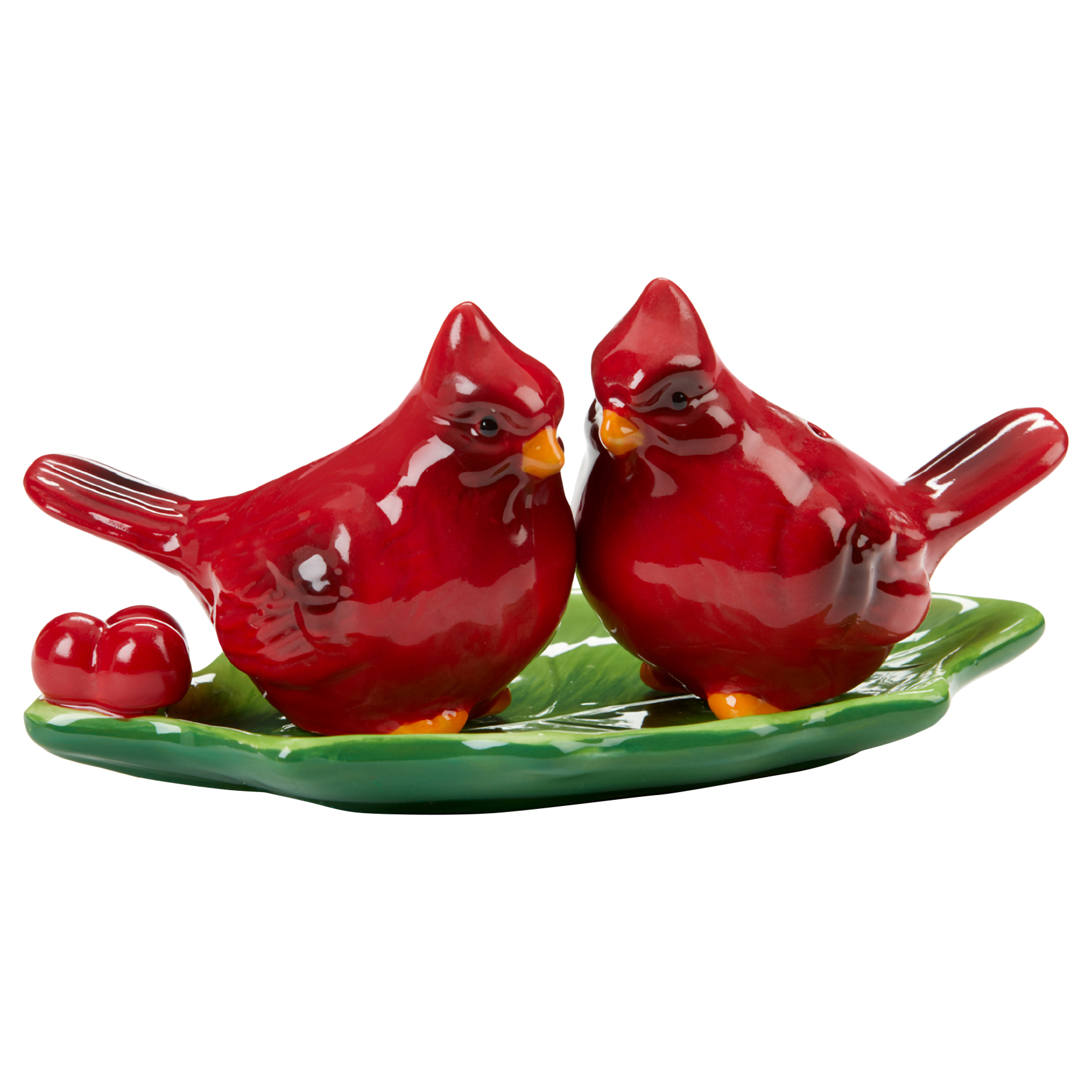 Vibrant Red Green Cardinal LED 3 x 6 Ceramic Decorative Salt and Pepper