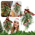 thumbnail image 2 of FEISHENTT Christmas Swag Decorative Teardrop Swag Handmade Christmas Wreath with Bowknot, Red Berries and Balls, 2 of 9