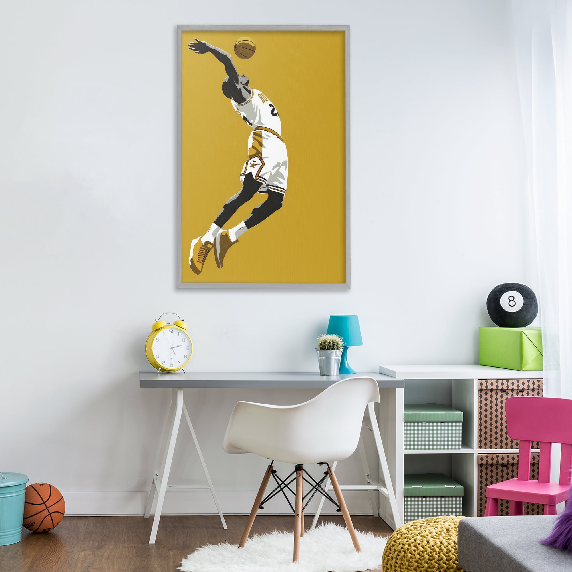 Stupell Industries Iconic Basketball Dunk Gray Framed Giclee Art, design by Ray Powers