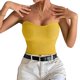 thumbnail image 1 of Top de tubo sin tirantes de color liso con ombligo expuesto, top de tubo de punto ajustado y ajustado para mujer, amarillo S, 1 of 4