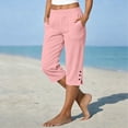 thumbnail image 2 of cfhntfmh Cotton Linen Capri Pants for Women Stretchy Waist Bermuda Shorts Knee Length Drawstring Cropped Pants Summer Beach, 2 of 5