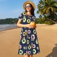 thumbnail image 4 of Gukieu Sloth with Donuts Print Women's Short Sleeve Dress, Elastic Waistband A-line with Pockets Summer Dress, Suitable for Daily Leisure, Work, Vacation, 4 of 6