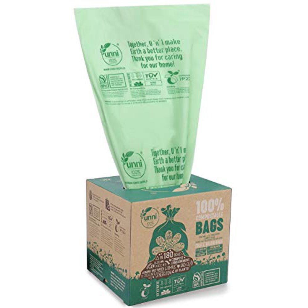 UNNI ASTM D6400 100 Compostable Trash Bags, 2.6 Gallon, 9.84 Liter
