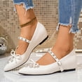 thumbnail image 3 of HomeDM Womens Mary Jane Flats Shoes Buckle Strap Closed Pointy Toe Slip On Wedding Party Work Dress Shoes, Beige Size 6.5, 3 of 9