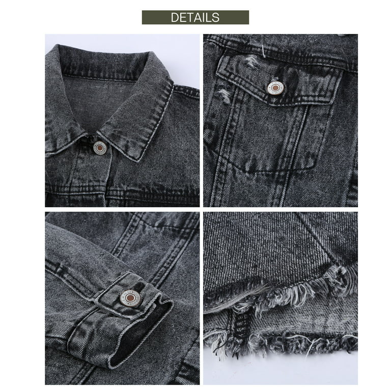 Sidefeel Womens Fashion 2023 Fall Jean Jacket Oversized Retro Washed Denim Jacket with Pockets