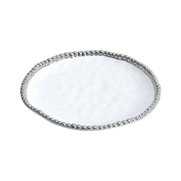 Pampa Bay Salerno Porcelain Round Dessert/Appetizer Plate, White/Silver