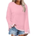 thumbnail image 1 of MeetoTime Long Sleeve Tops for Women Round Neck Slit Ribbed Pullover 2024 Fall Clothes Oversized Sweaters, 1 of 4