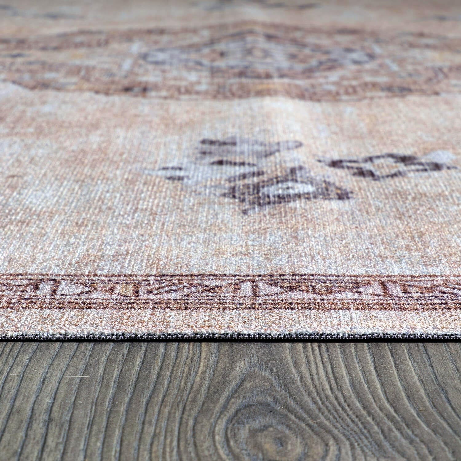 Beverly Rug Machine Washable Easy Cleaning Indoor Non-Slip Rugs Beige / Brown 4'x6'