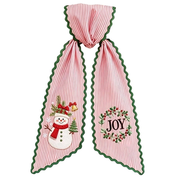 huayou Holiday Theme Embroidered Wreath Sash, Scalloped Edge Wreath Bow Ribbon for Front Door Wreath, Thanksgiving Christmas Valentine Designs