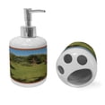 thumbnail image 2 of Ambesonne Garden Art Soap Dispenser & Toothbrush Holder Set, Window to Fresh Backyard, 2 Pcs, Olive Green Redwood, 2 of 6