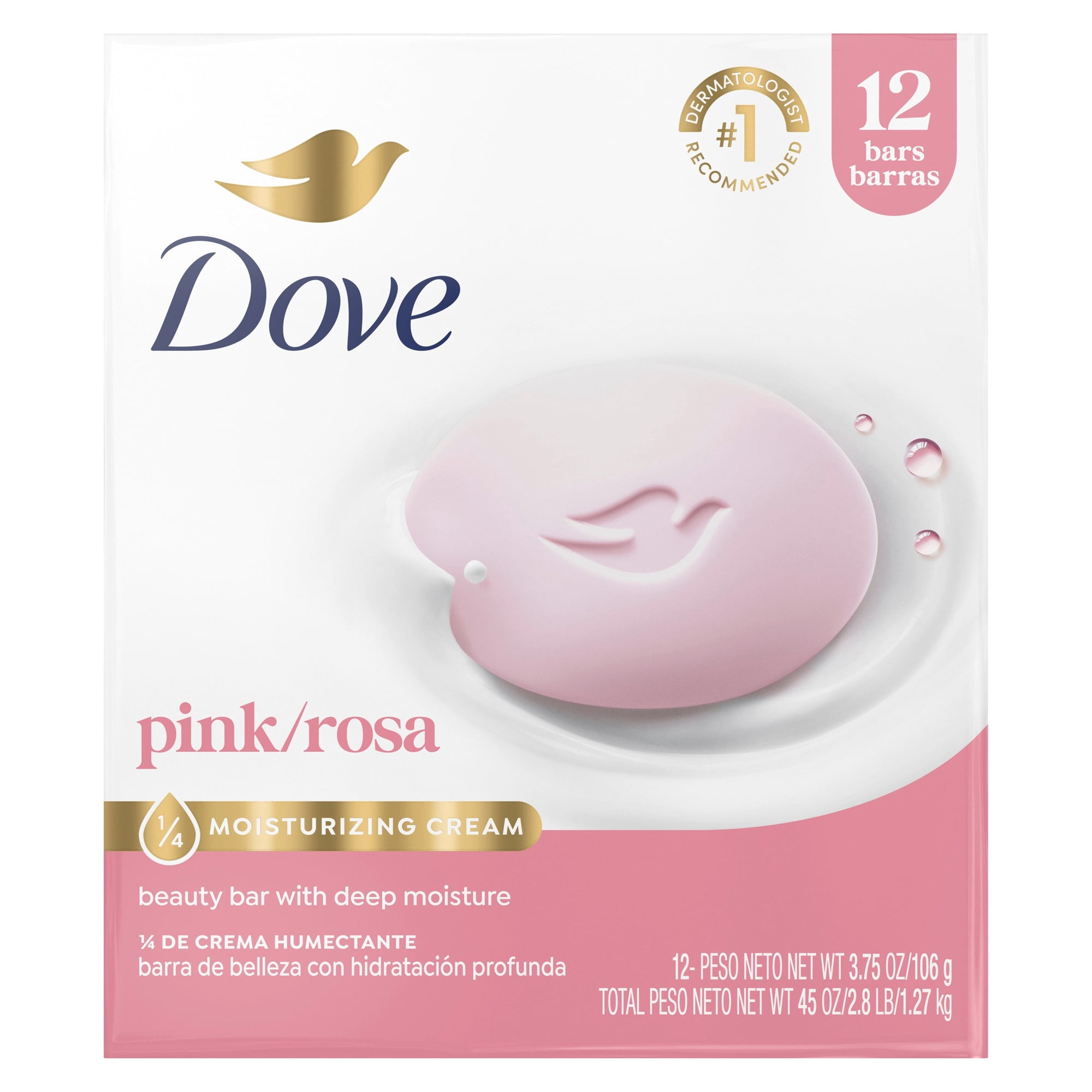 Dove Beauty Bar Soap for Soft Smooth Skin, Pink Rosa, Cleans & Moisturizes, 3.75 oz 12 Bars
