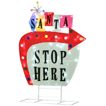 National Tree Company, Pre-Lit Christmas Sign Vintage Vegas Santa Sign, with Warm White LED Lights, Plug in, 50 in
