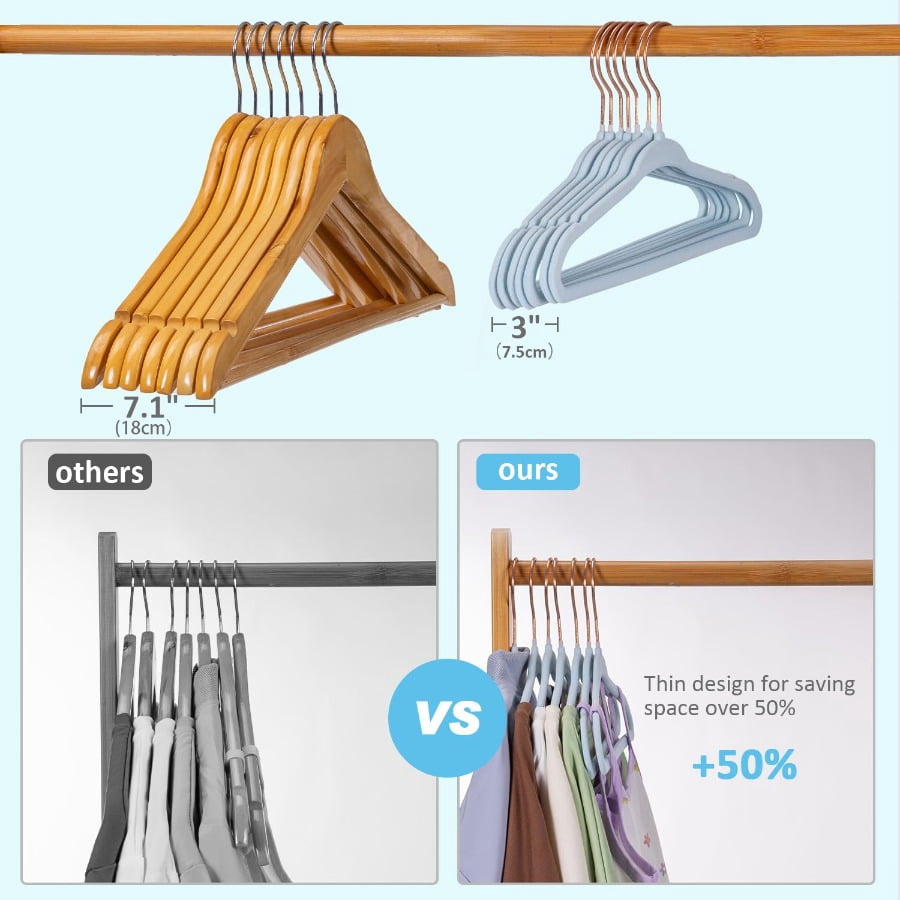 Tonswachic Baby Velvet Hangers 30 Pack - 11 Inch Premium Felt Non Slip Kids Hanger for Infant & Toddler Clothes - 0.2" Slim Space-Saving Baby Felt Hangers for Children's Closet with 10 Clips - Beige