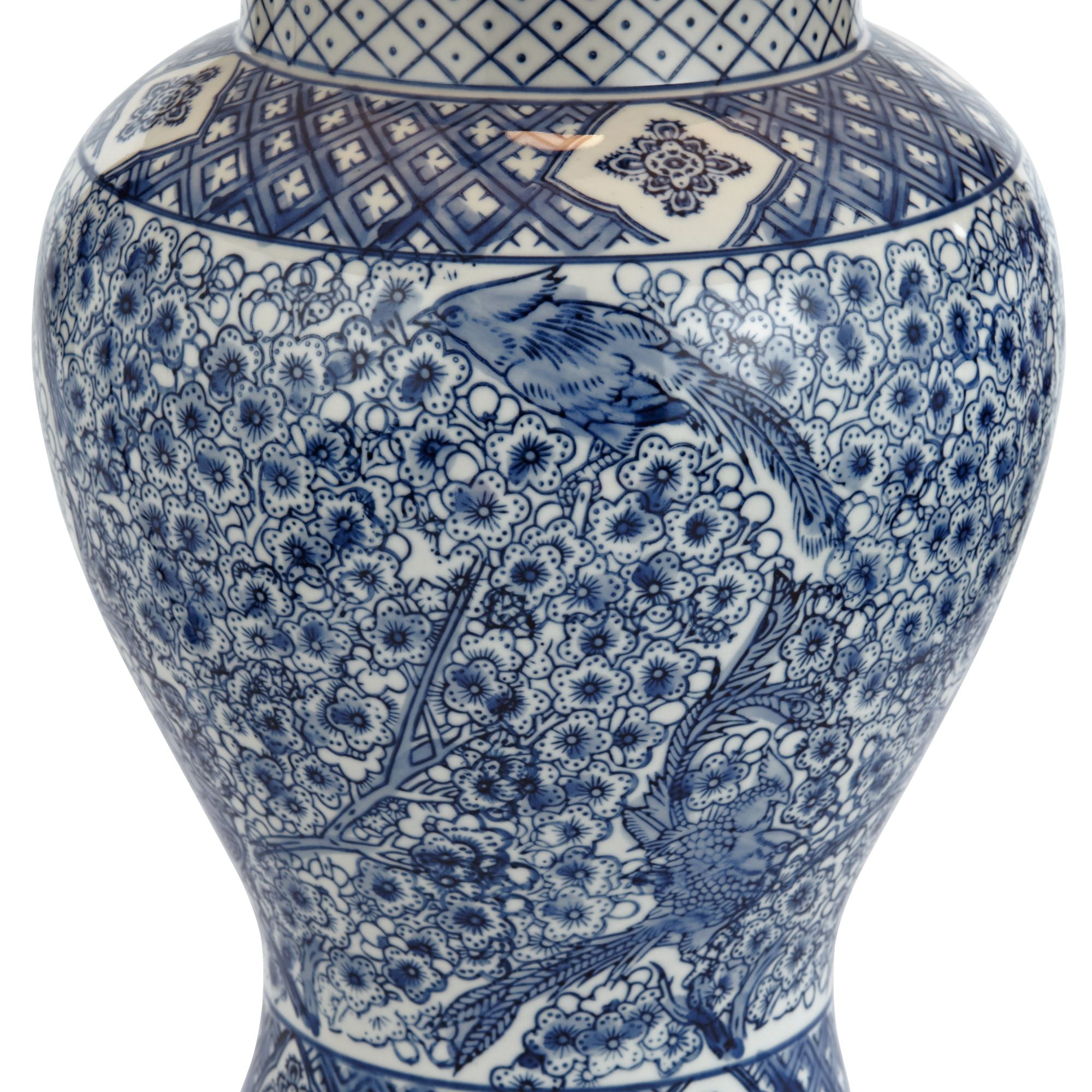 Barnes and Ivy Shonna Garden Bird 27" Tall Jar Traditional Table Lamps Set of 2 Blue Porcelain White Shade Living Room Bedroom