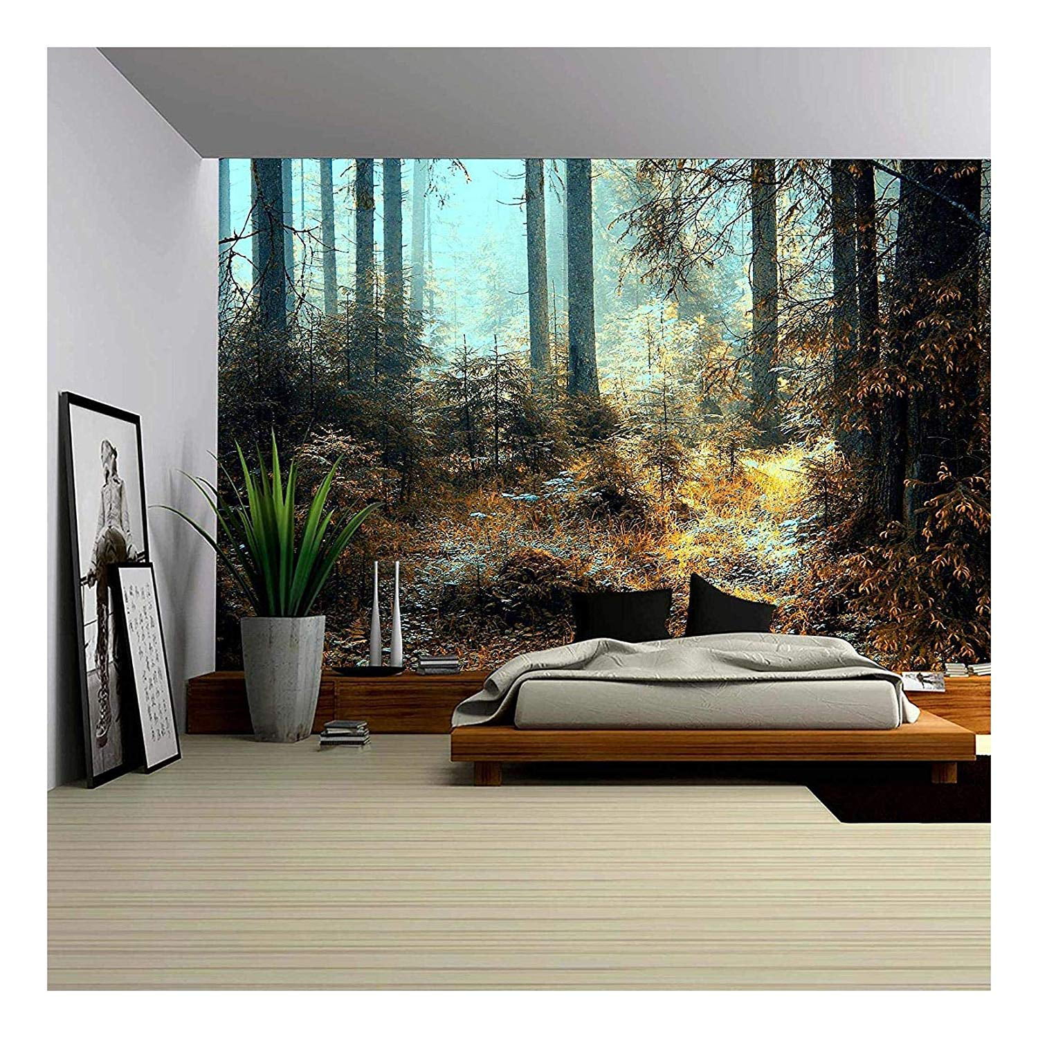 Landscape Wall Mural Lush Waterfall and flowers Removable Sticker- 66x96 