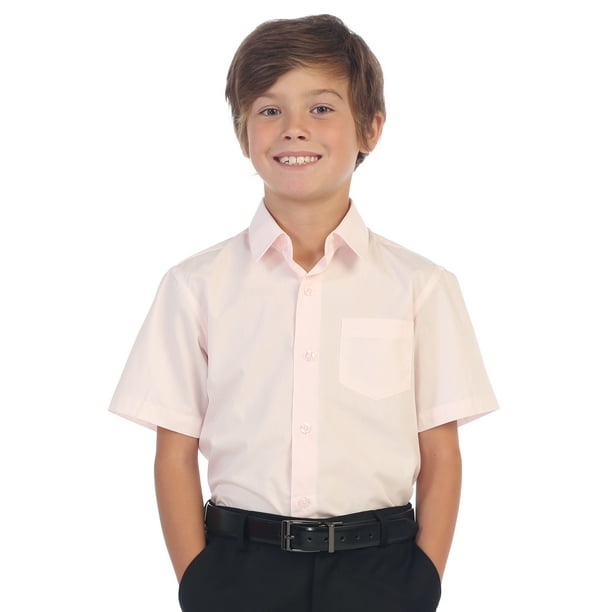Boy's Short Sleeve Solid Dress Shirt, Pink, 12