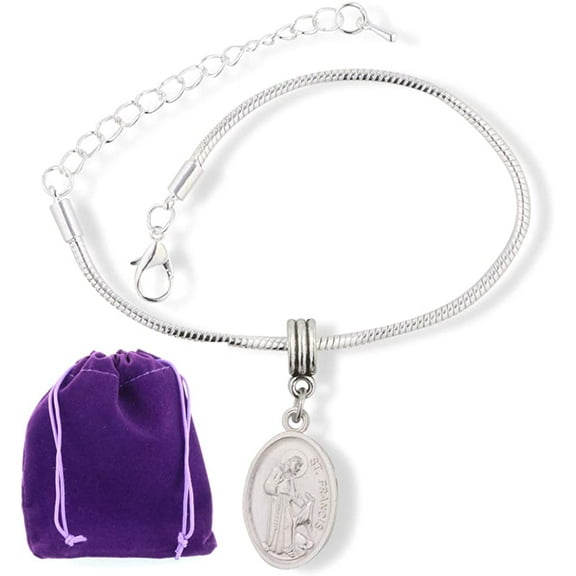 Saint Francis St Anthony Bracelet - Dave The Bunny St Francis and Saint Anthony Stainless Steel Snake Chain