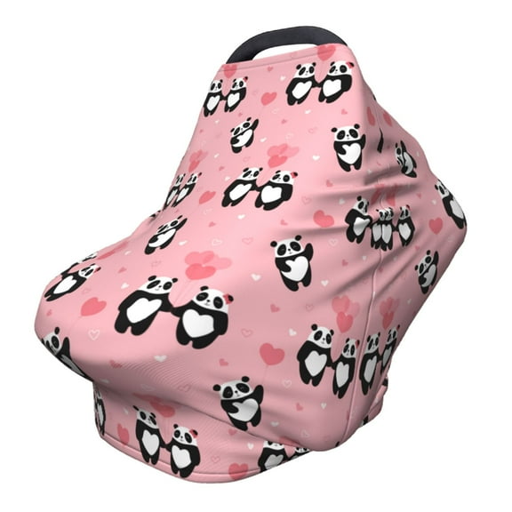 Fotbe Valentine'S Day Panda Pattern Car Seat Covers for Babies, Nursing Breastfeeding Cover Infant Carseat Canopy, Soft Stretchy Carrier Cover