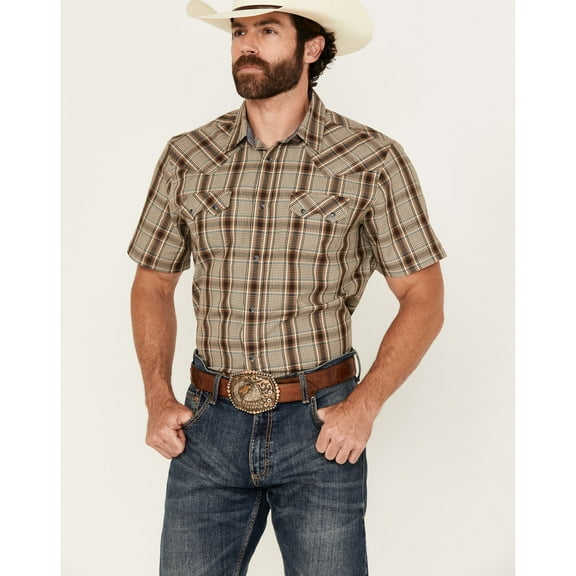 Cody James Men's Poncho Plaid Print Short Sleeve Snap Western Shirt Brown