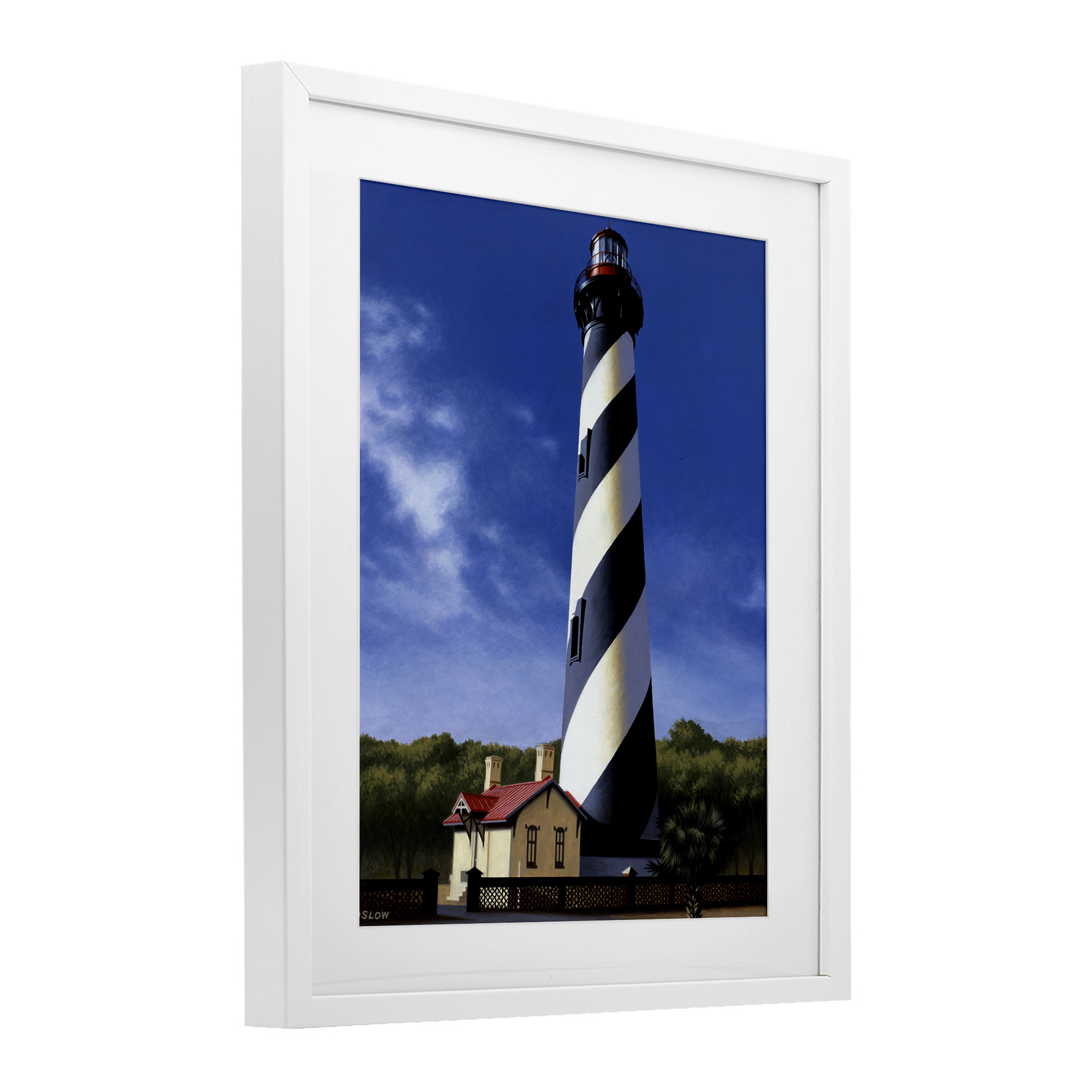 St. Augustine Lighthouse White Framed Print Under Glass, design by Wind River Studios