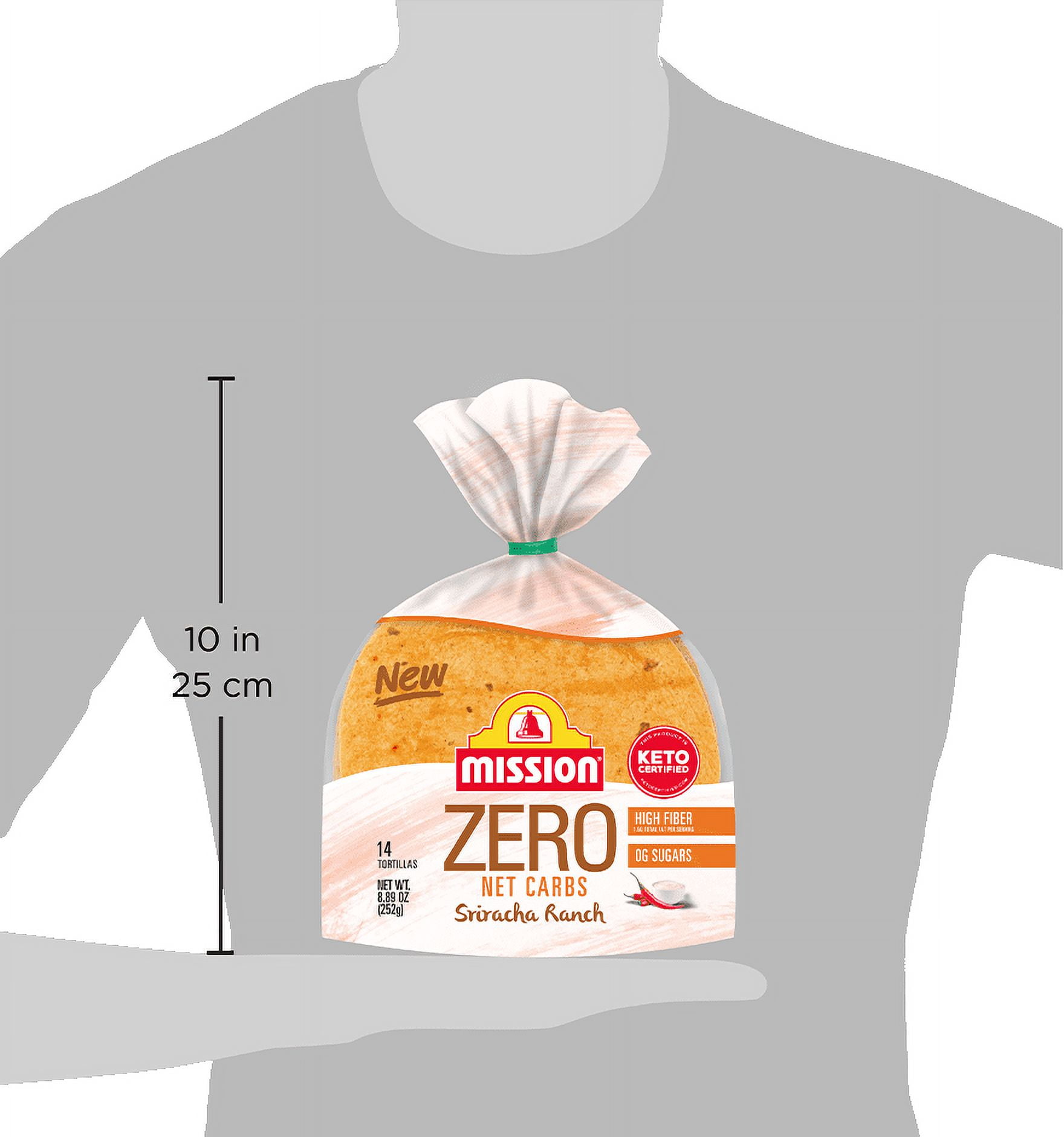 Mission Zero Net Carb Sriracha Ranch Tortillas - 0g Net Carbs - Keto Certified - 4.5"- 14 Count, 8.89 oz. - 4 Pack with ValorServe™ Mini Kitchen Utensil - Keto Friendly Zero Carb Street Taco Tortillas