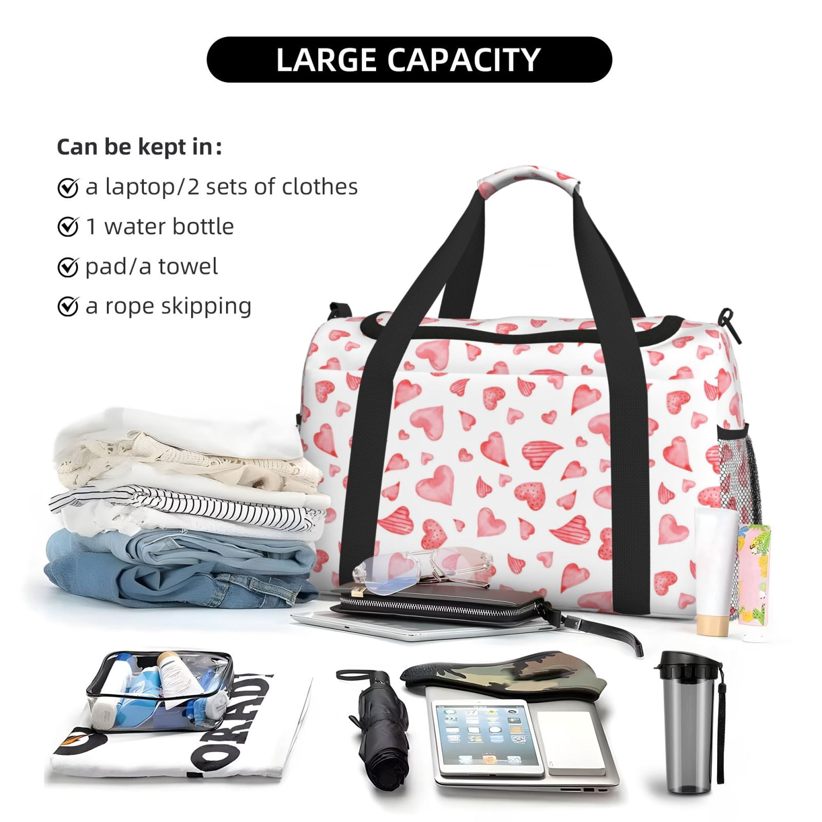 Fuzoiu Hearts Print Travel Duffle Bag,Carry On Tote Bags,Duffel Bag,Sport Gym Bag, Hospital Bag for Labor and Delivery, Overnight Bag,Luggage Bag