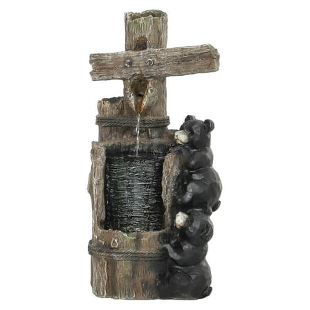 22.8" Outdoor Water Fountain, 3-Tier Bear Waterfall with LED Lights & Pump