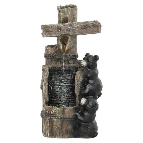 22.8" Outdoor Water Fountain, 3-Tier Bear Waterfall with LED Lights & Pump