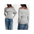 thumbnail image 2 of SUNSIOM Women's Off Shoulder Sweaters Classic Long Sleeve Solid Color Knit Pullover Slim Fit Tops, 2 of 6