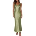 thumbnail image 1 of Vestido largo VUBIYA elegante de satén con cuello en V sin espalda para mujer, 1 of 6