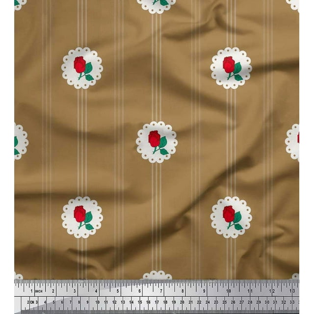 Soimoi Tissu en Voile de Coton à Rayures, Feuilles et Roses Imprimé Floral au Mètre 56 Pouces de Large