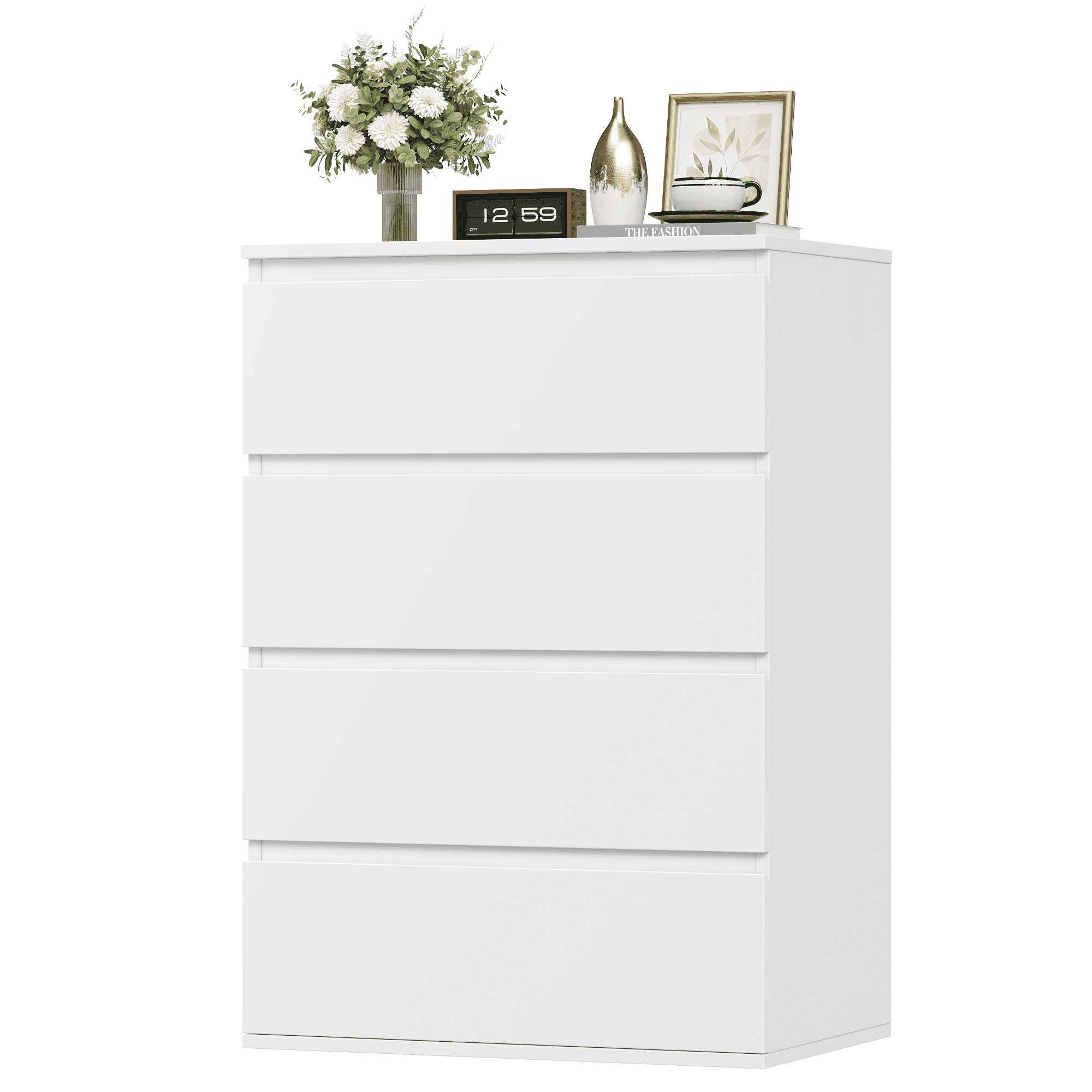 Homfa 4 Drawer White Dresser, Modern Storage Cabinet for Bedroom, Chest of Drawers Wood Organizer for Living Room