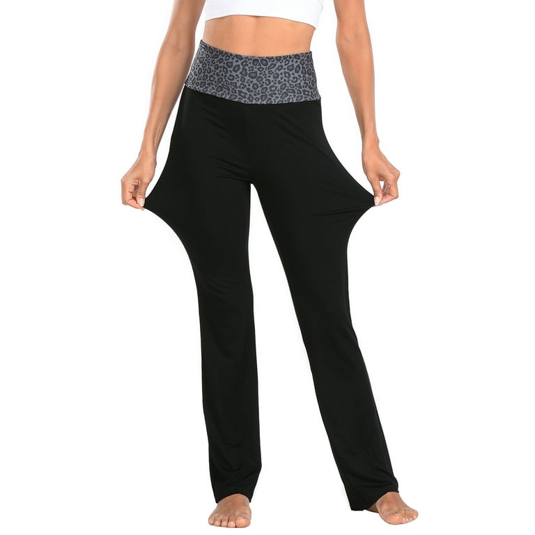HDE Women's Yoga Capri Pants Color Block Fold Over Waist Workout Leggings  (Black w/Charcoal, Small) 