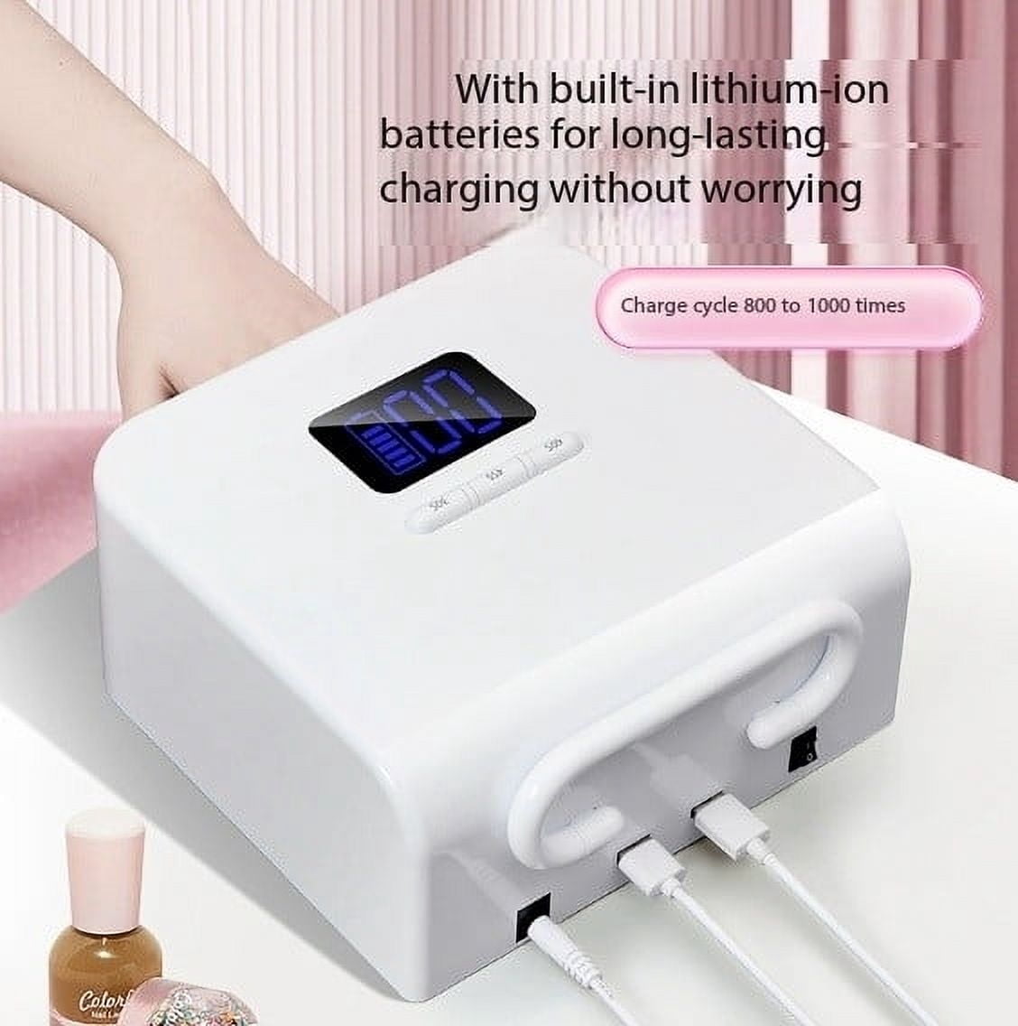 2025 NEW 220W High-Power Rechargeable Nail Lamp - Professional Fast-Drying UV/LED Nail Dryer for Salons（Color: Pink ，Light Color: White Light）