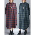 thumbnail image 3 of Women Plaid Dress With Pockets Buttons Long Sleeves Loose Dress, 3 of 7