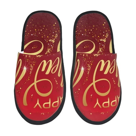 

Pofeuu Happy New Year2 Print EVA Fuzzy House super light Slippers Slippers Scuff Outdoor Indoor Warm Cozy Plush Bedroom Shoes Soft Flat Comfy Anti-Slip-Large