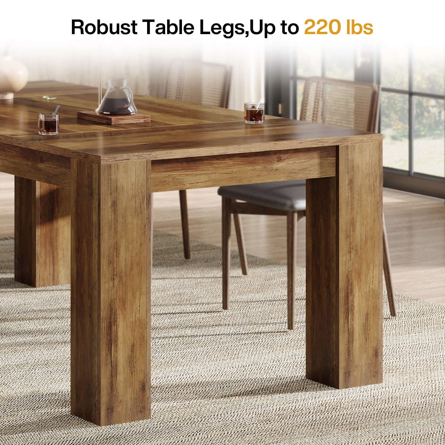 Tribesigns 63-Inch Brown Dining Table, Farmhouse Wooden Rectangular Kitchen Dinner Table