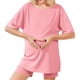 thumbnail image 1 of Conjunto de Dos Piezas para Mujer, Ropa de Verano 2025, Camisetas Extragrandes con Cuello en V, Pantalones Cortos Estilo Motero, Ropa de Estar Cómoda Rosa S, 1 of 9