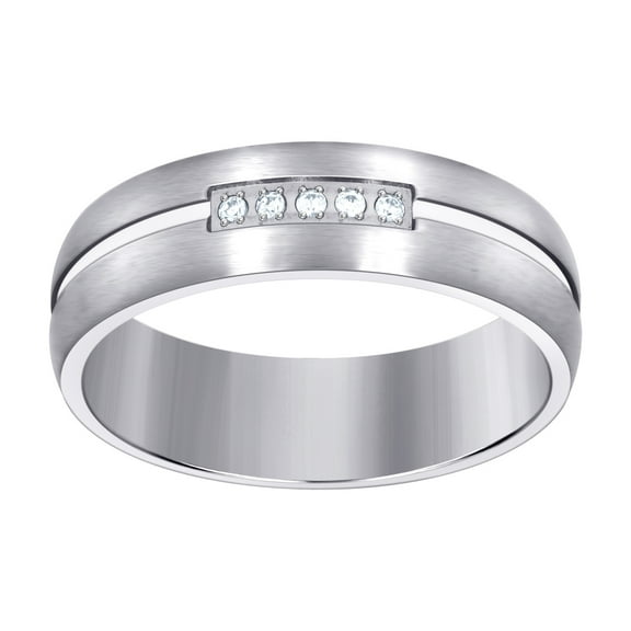 Stainless Steel Mens Cubic Zirconia Center Grooved Brushed Comfort-fit Fashion Band Ring Size 8 Wedding Band for Men