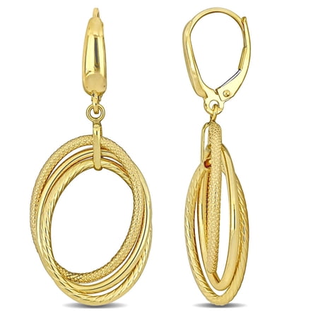 AMOUR Open Triple Oval Hanging Earrings On Leverback In 10K Yellow Gold